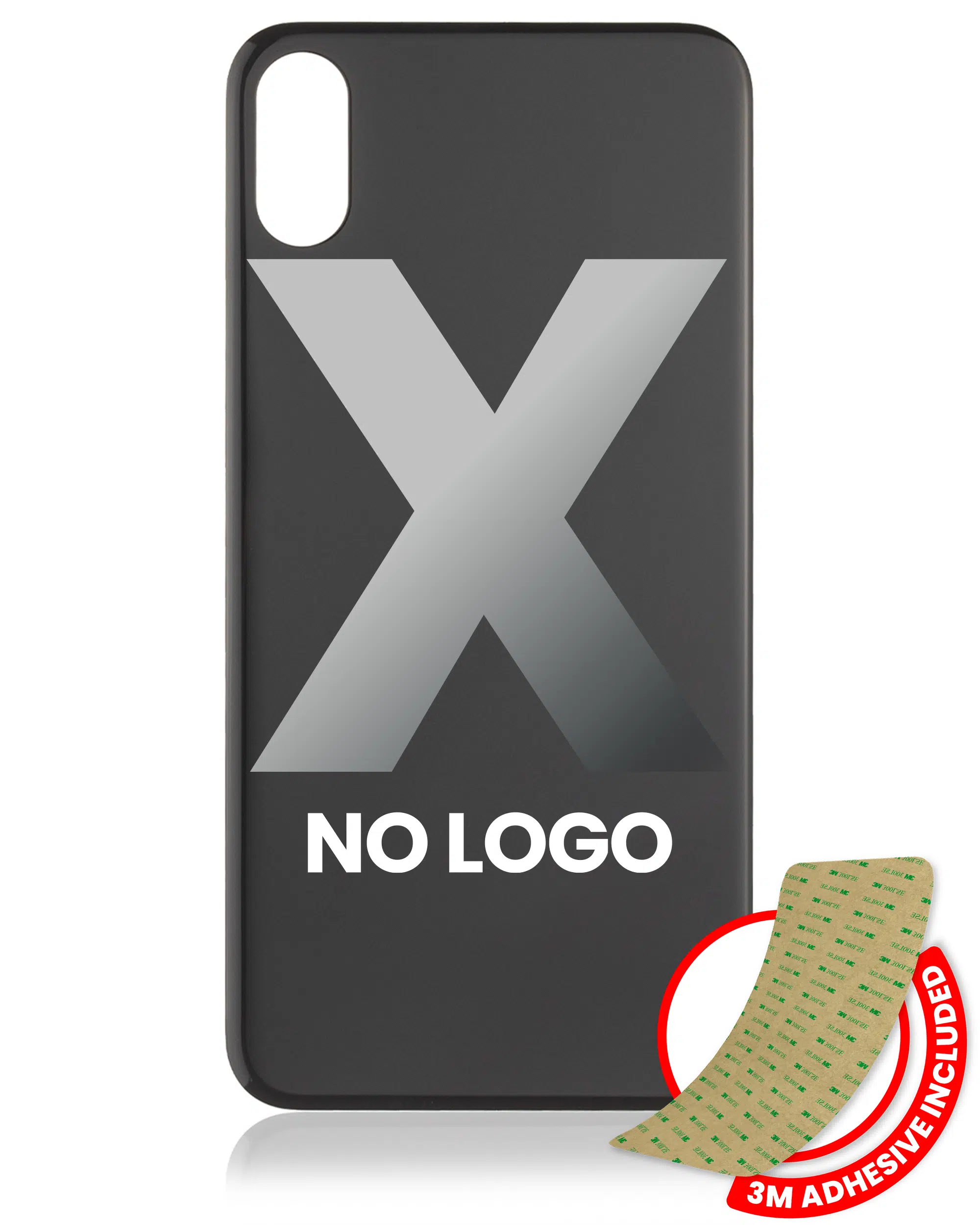 İphone X İle Uyumlu Arka Cam Siyah (Logolu / Büyük Kamera Deliği)
