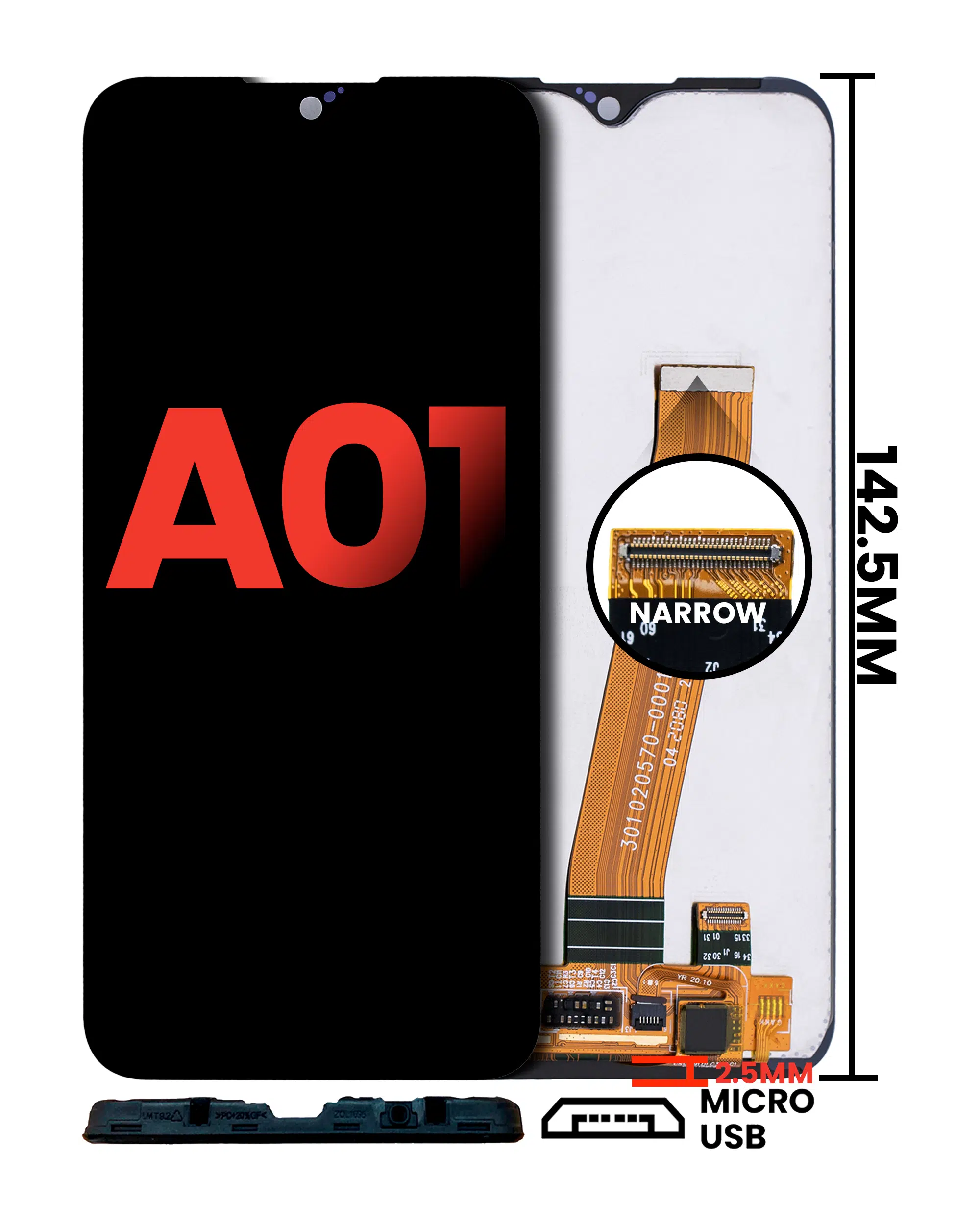 Samsung Galaxy A01 (Global Model) (Mikro USB Çerçeve) ile Uyumlu Çerçevesiz LCD Ekranı(Sonra... 