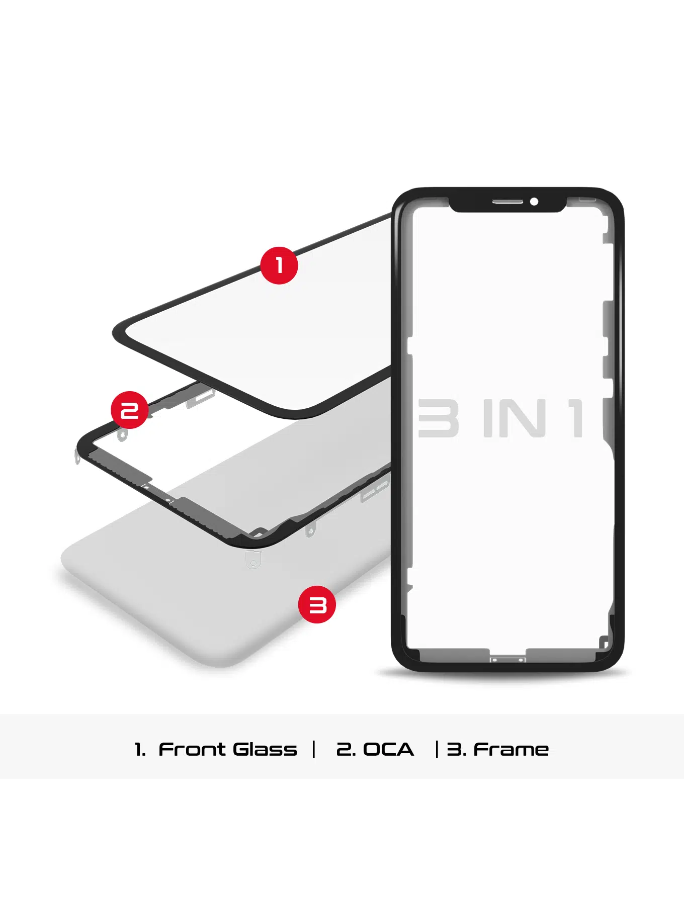 3'ü 1 Arada (OCA Önceden Yüklenmiş Cam + Çerçeve) İphone XR (OCA Master) (2'li Paket) ile Uyumlu