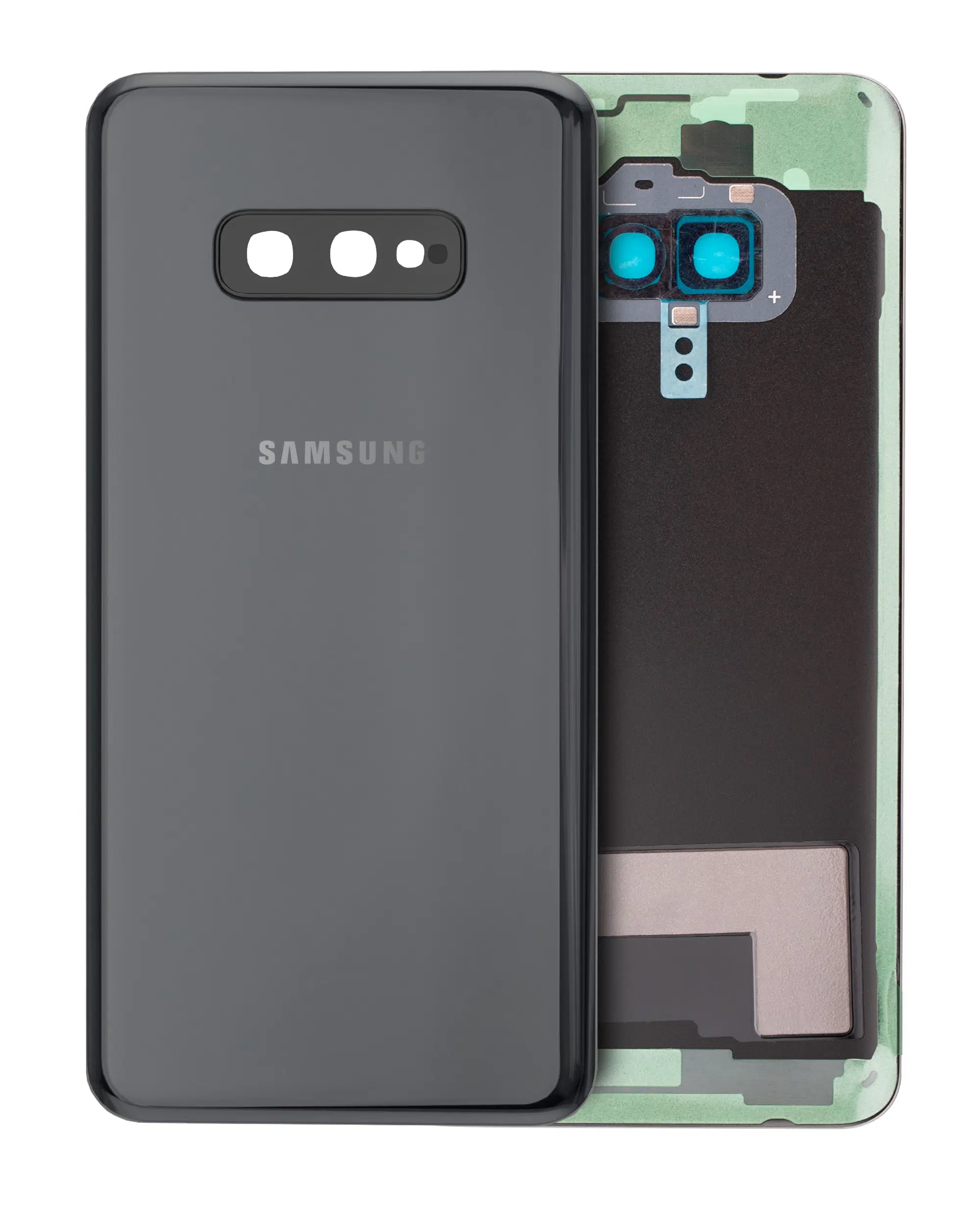 Samsung Galaxy S10E İle Uyumlu Kamera Lensli Arka Kapak Camı (Servis Paketi) (Prizma Siyah) 