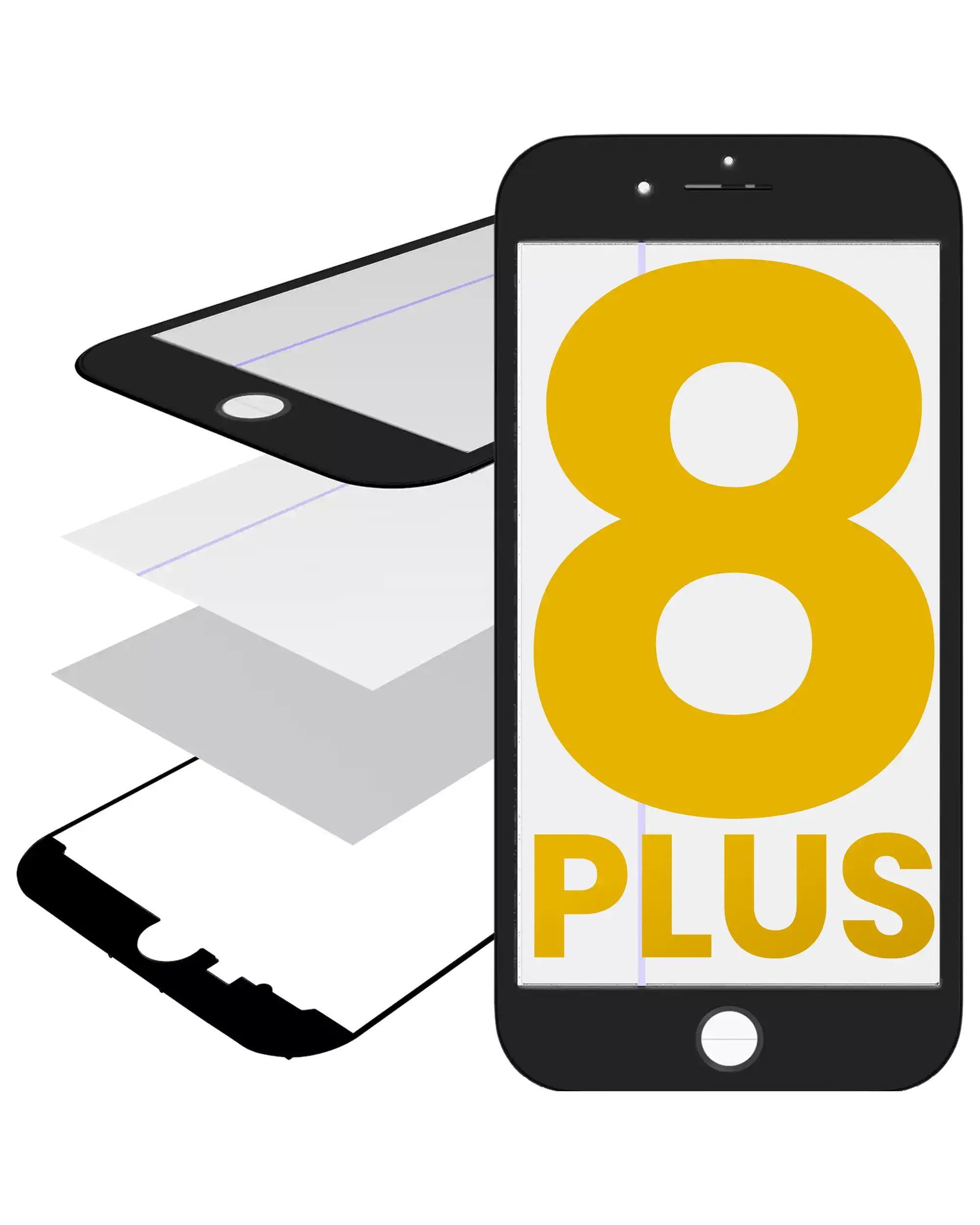 Çerçeveli Cam / OCA / Polarizör Önceden Takılmış İphone 8 Plus ile Uyumlu (Siyah)