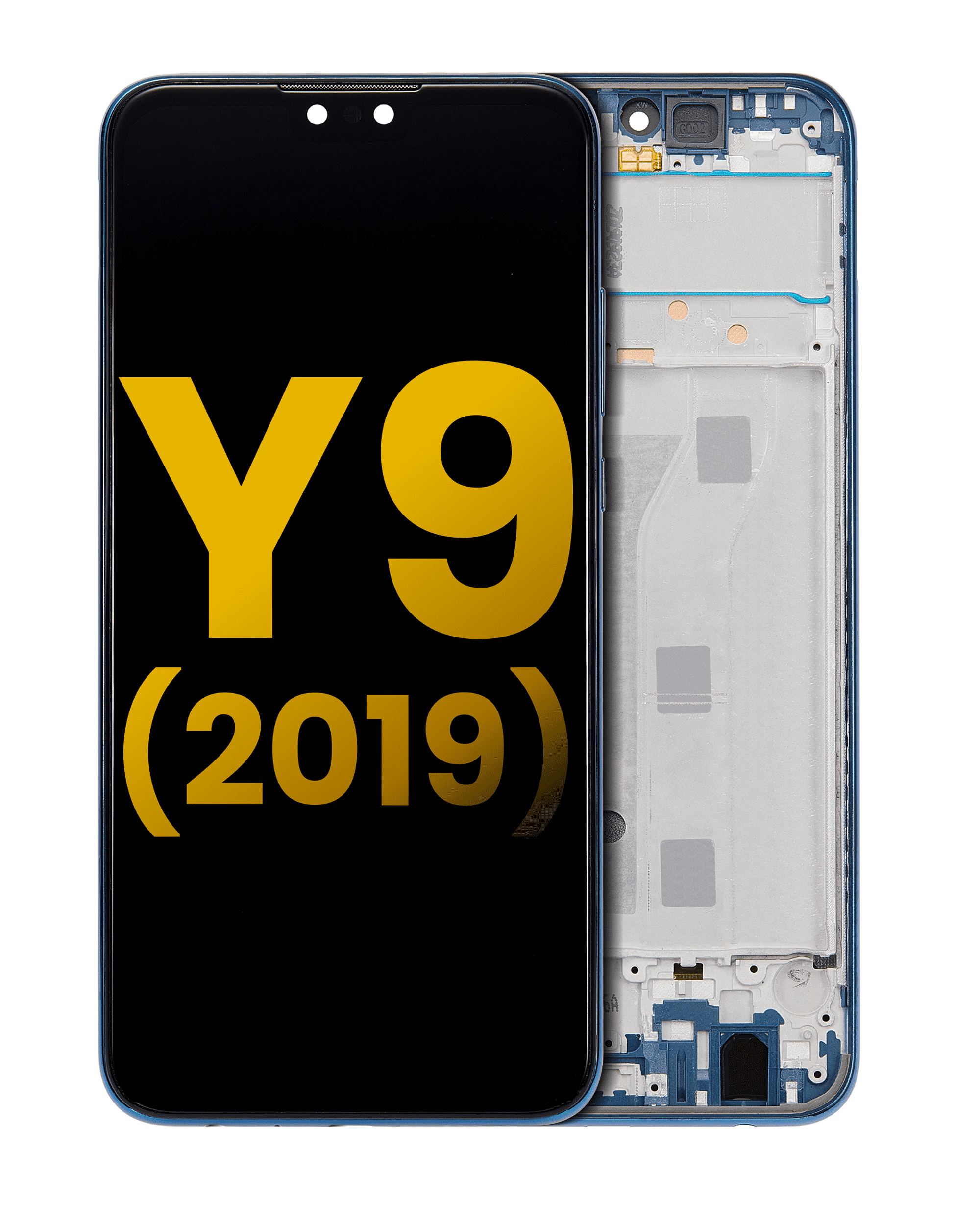 Huawei Y9 2019  İle Uyumlu Çerçeveli Ekran Dokunmatik (Safir Mavi)